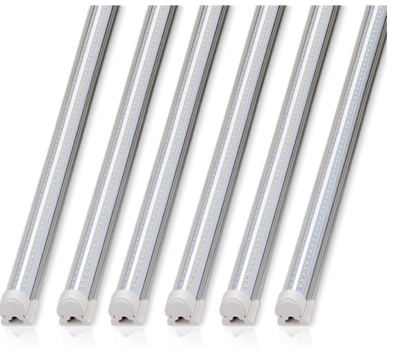 barrina 8ft led shop lights fixture, t8 72w 10000lm 5000k, daylight white, clear cover, v shape,tube light, hight output, bulbs for garage, warehouse, plug and play, 6 packs