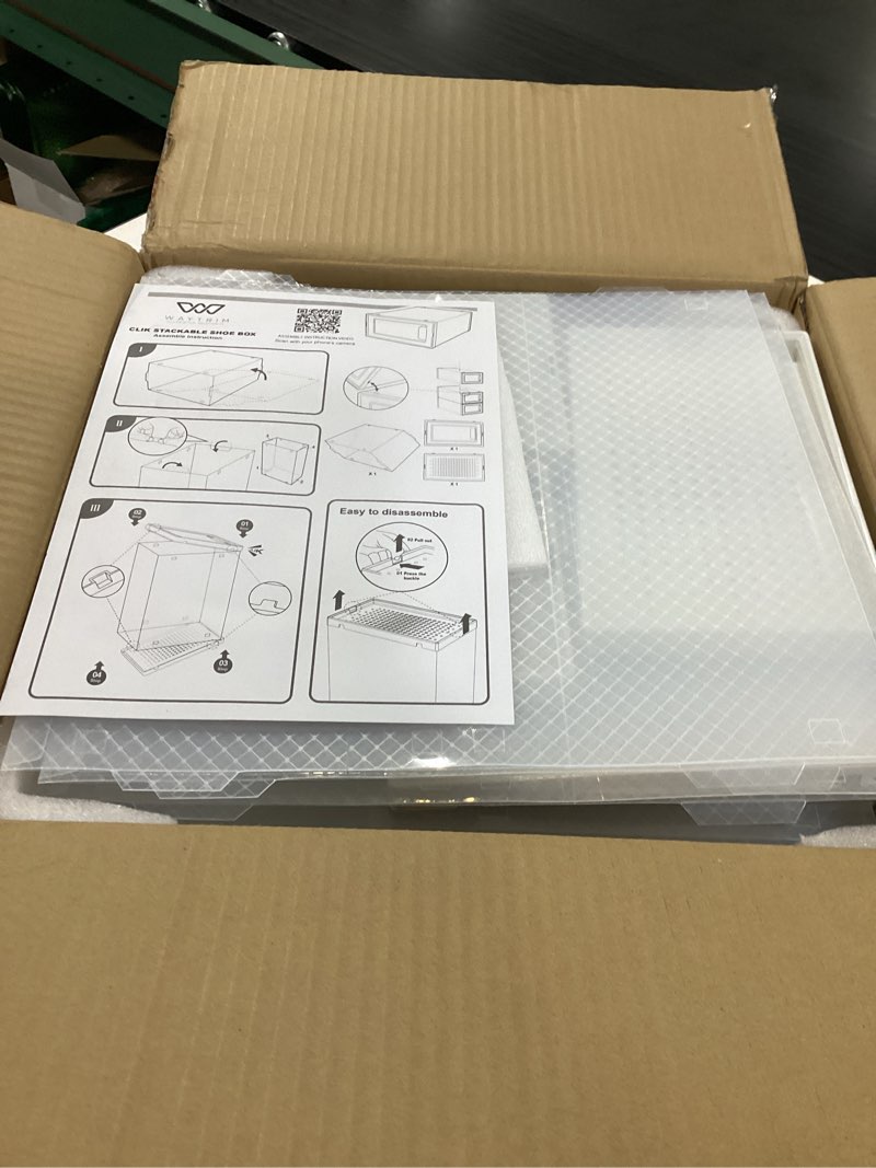 Condition photo showing New/Like New for 7 code large clear shoe boxes organizer?thicker material? stronger shoe box with magnetic door, stackable shoe storage box for closet, foldable space-saving storage bins shoe cabinet, white 9 pack white 9 pcs
