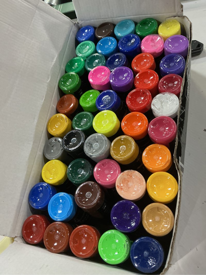 Condition photo showing Good Condition for Acrylic Paint Set, 50 Colors Acrylic Paint Bulk with 12 Paint Brushes, 2oz/60ml Bottles, Art Painting Supplies for Kids & Adults, Artists, Beginners on Rocks Crafts Canvas Wood Ceramic Paint