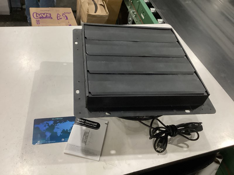 Condition photo showing As Is for hg power 14 inch shutter exhaust fan, 882cfm high-speed vent fan, 1400rpm wall mounted attic fan for shed, garage, greenhouse ventilation, black 14" with switch