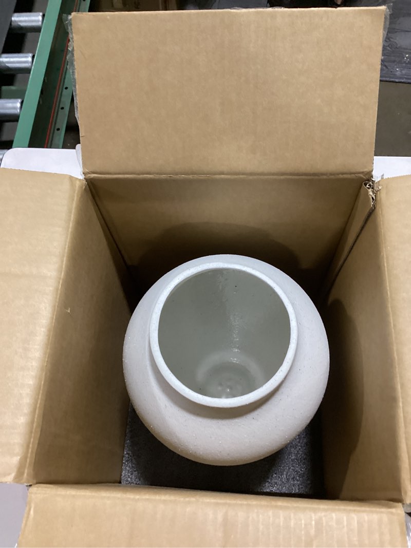 Condition photo showing As Is for white ceramic vase - large 13.6 inch tall floor vase for centerpieces, farmhouse flower vases, rustic minimalist home decor for living room, enterway, wedding (sandstone white) 13.6 inch-sandstone white