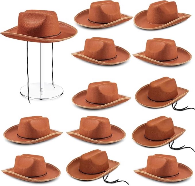 funtery 10 pack kids cowboy hat, felt western rodeo hat bulk for boy girl, wild west theme party costume dress up accessories(brown)