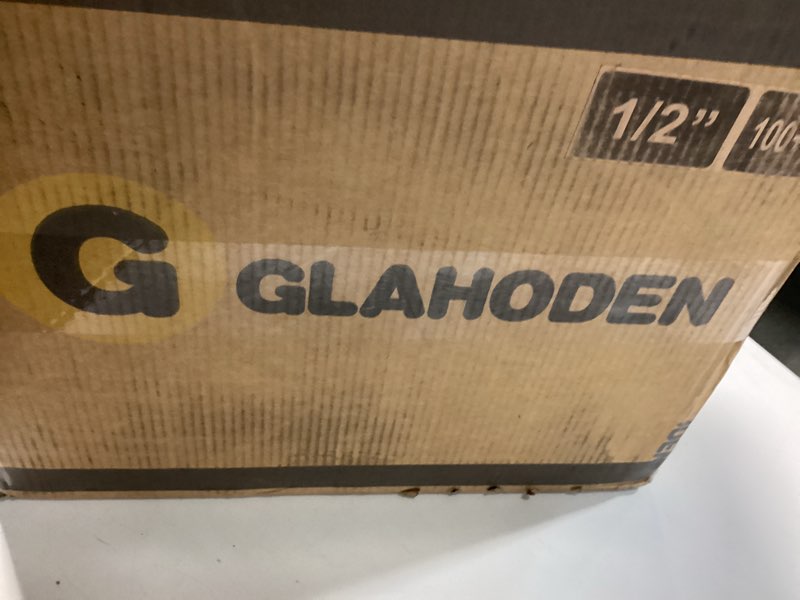 Condition photo showing New/Like New for glahoden retractable garden hose reel 1/2 in x 100 ft, 2025 upgraded dual ratchet lock uv & freeze protection brass seal slow retraction anti-tangle hose 180°swivel reinforced scaffold wall mount 1/2" 100ft dark gray