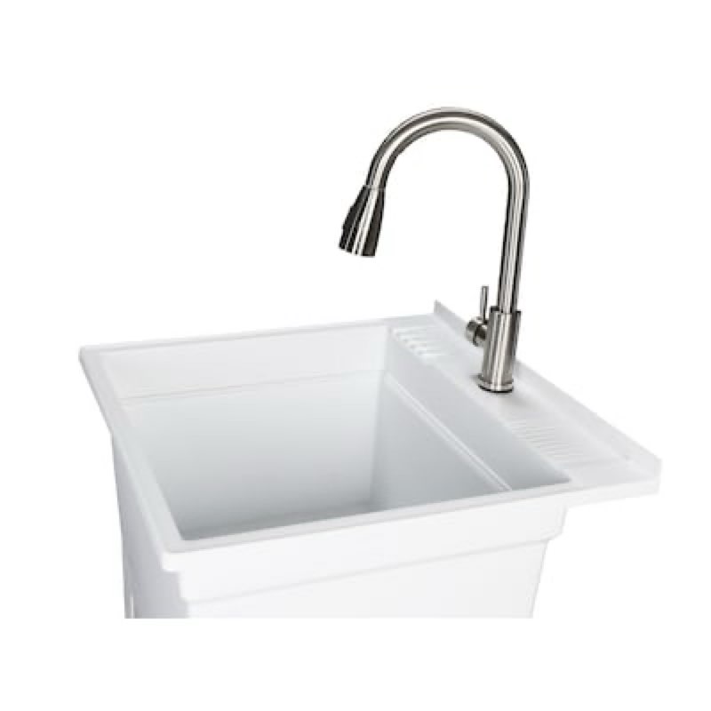 project source 24-in x 24-in 1 -basin white freestanding utility tub with drain with faucet