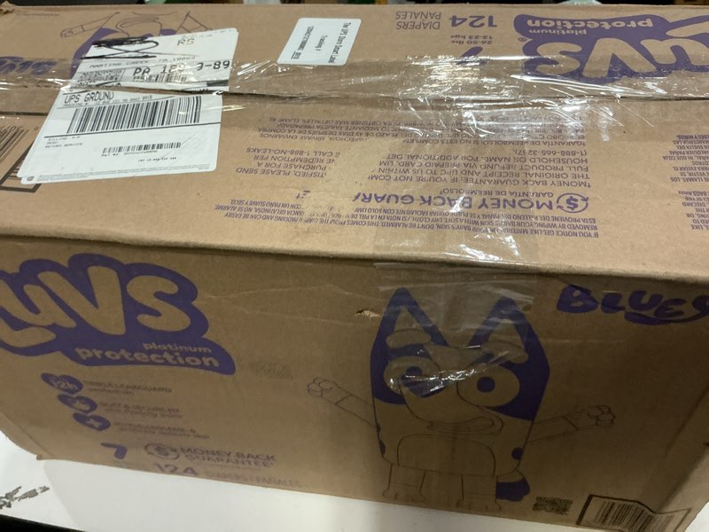 Condition photo showing New/Like New for luvs platinum protection disposable baby diapers (size 7) - bluey - 124 count