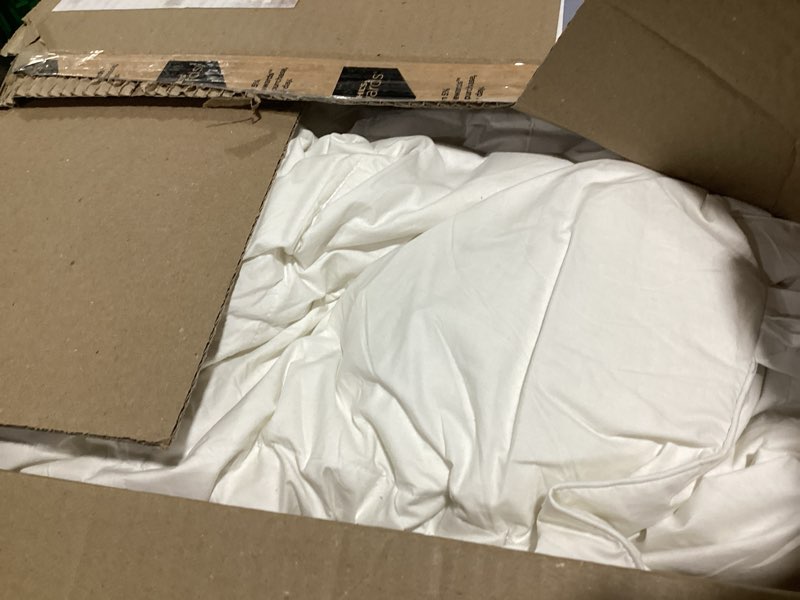 Condition photo showing As Is for Serta Goose Feather Down Fiber Cotton Comforter Queen Size - 100% Cotton Duvet Insert - Hotel Luxury Hypoallergenic Bedding Comforter All Season Medium Warmth 90 x 90 Inch White Full/Queen All Season