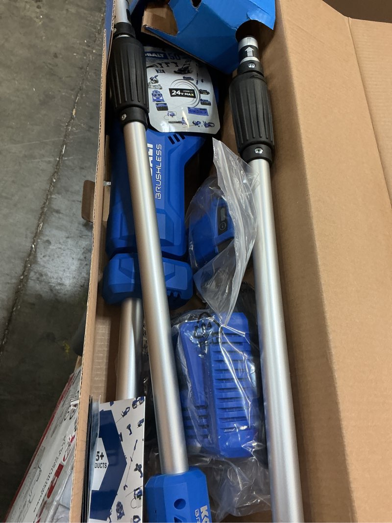 Condition photo showing As Is for kobalt 24-volt 8-in 2 ah pole saw (battery and charger included)