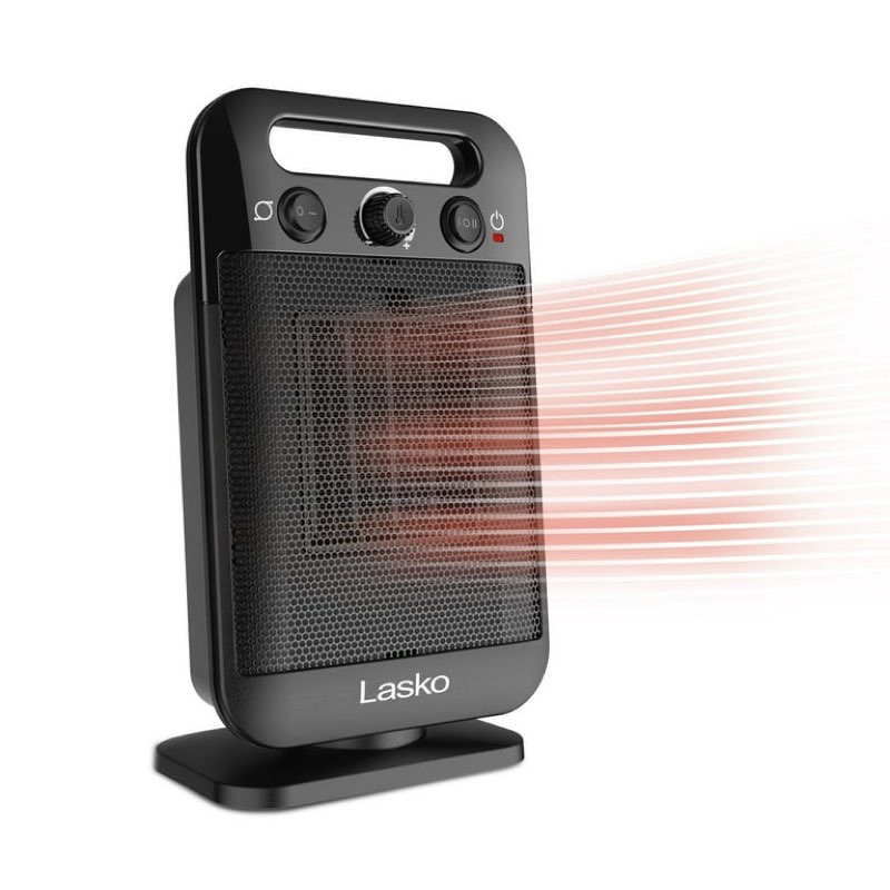 lasko myheat-go 12" oscillating ceramic space heater with thermostat, black, cd12100