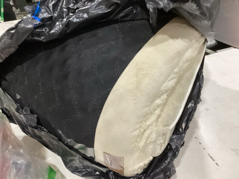 Condition photo showing As Is for mekiy orthopedic xl dog bed with bolster for extra large size dogs | pillow support for neck relief, egg crate foam, skin-friendly surface, waterproof liner, anti-slip bottom, 42 x 30 inch 42.0"l x 30.0"w x 8.0"th beige white stripe