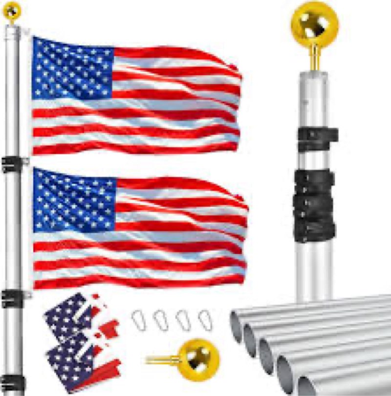 nelxinjo 20ft telescopic flag pole - extra thick outdoor telescoping flag poles with 3x5 american fl
