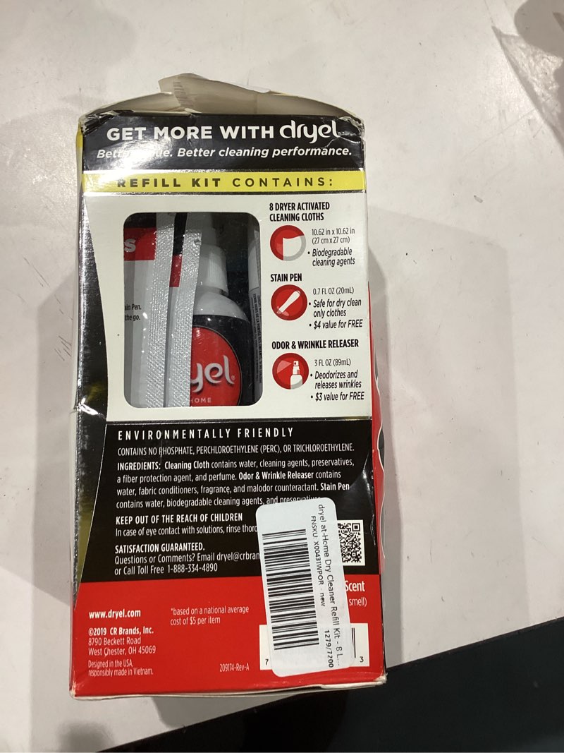 Condition photo showing Good Condition for dryel at-home dry cleaner refill kit, gentle laundry care for special fabrics and dry-clean-only clothes, 8 load capacity - reusable fabric protection bag needed (sold seperatly) refill kit, 8 load