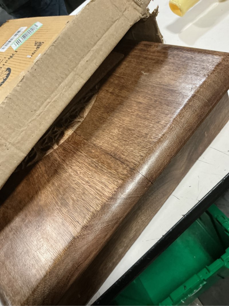 Condition photo showing As Is for DharmaObjects Solid Mango Wood Hand Carved Puja Shrine Altar Meditation Table (20 X 14 X 14 Inches, Lotus Mandala)