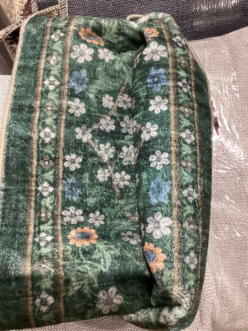 Condition photo showing As Is for garveehome washable rug for living room, 8x10 large area rug for dining room under table, bedroom, floral soft low pile non slip stain resistant carpet for nursery, playroom, office, dark green b.dark green 8' x 10' (rectangular)