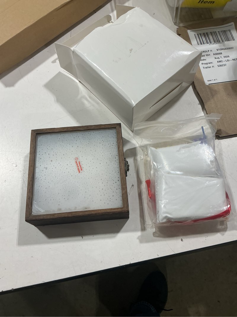 Condition photo showing Good Condition for chunful dog memorial shadow box with paw print kit 5.9'' x 5.9'' customized clay impression kit wooden keepsake display case pet ornament new year gifts for pet lovers dog cat diy ornament