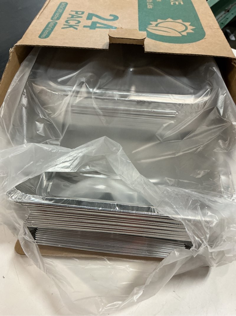 Condition photo showing Good Condition for neebake 24 pack disposable aluminum pans with lids combo set- 12 large 9x13 foil pans half size & 12 small 8x8 tin foil baking pans, tin trays containers for meal prep, food cooking, roasting, heating