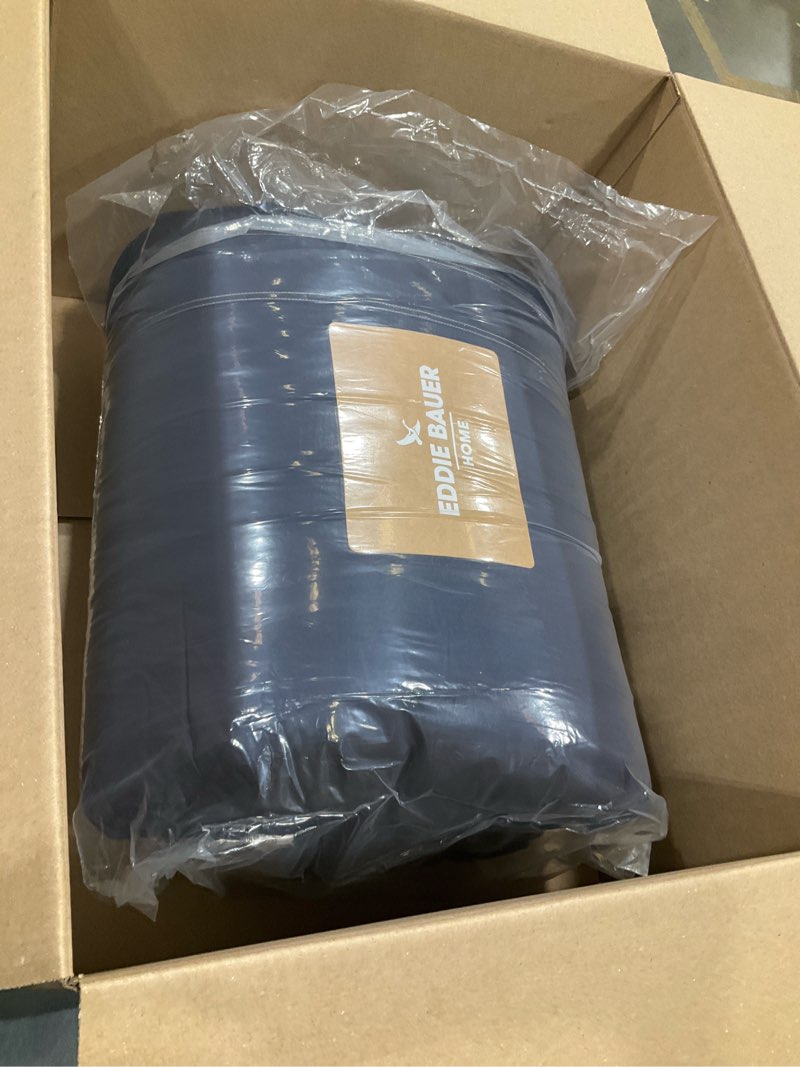 Condition photo showing As Is for eddie bauer - queen comforter set, reversible cotton bedding with matching shams, pre-washed for added softness (kingston navy, queen) kingston navy queen