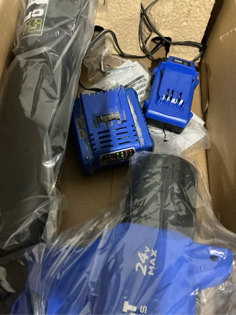 Condition photo showing As Is for kobalt quiet tech 24-volt cordless battery leaf blower 4 ah (battery included) (charger included)