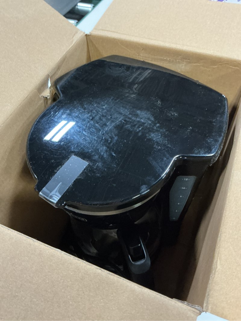 Condition photo showing As Is for BLACK+DECKER 12-Cup Digital Coffee Maker, Programmable, Washable Basket Filter, Sneak-A-Cup, Auto Brew, Water Window, Keep Hot Plate, Black Black Hot Brew