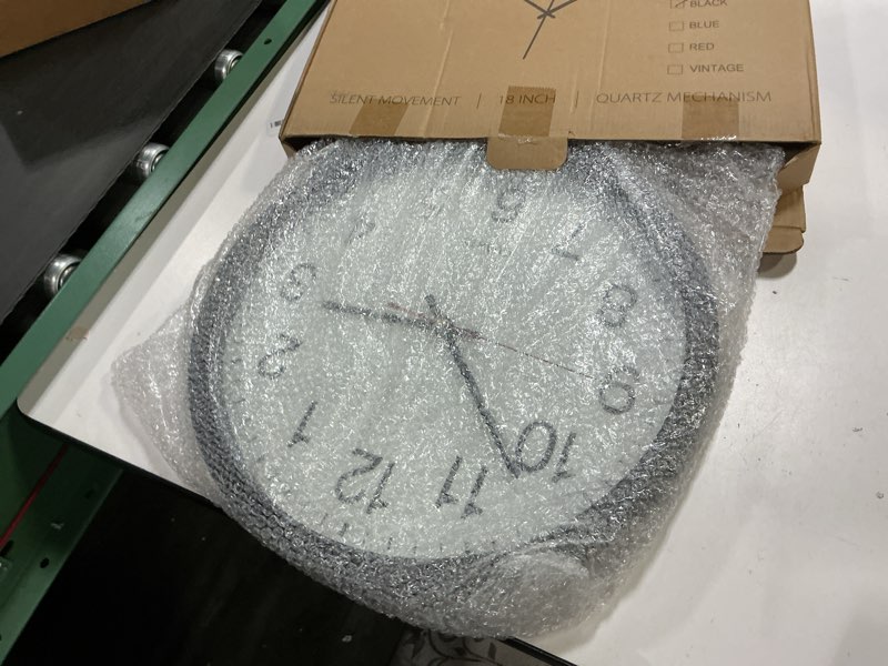 Condition photo showing New/Like New for Bernhard Products Black Wall Clock Silent Non Ticking - XL 18 Inch Quality Quartz Battery Operated Round Easy to Read Home/Office/Classroom/School Clock