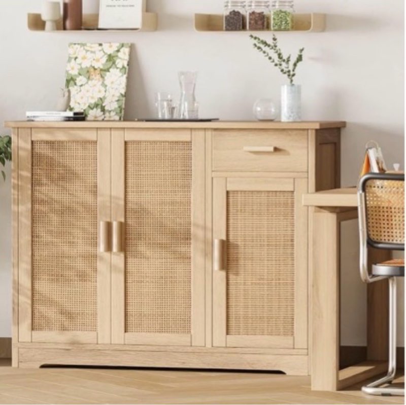 Irontar Rattan Sideboard Cabinet with Storage, Sideboard Buffet Cabinet with Doors, Kitchen Storage Cabinet with Drawer, Coffee Bar, Accent Console Table for Living Room, Hallway, Natural CWG010M