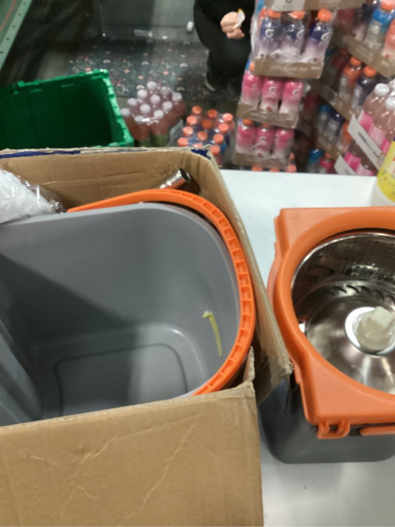 Condition photo showing As Is for Spin Mop and Bucket Set,Detachable Double Buckets Separate Dirty Water with Stainless Steel Wringer for Floor Cleaning,Cleaning Buckets with 4 Mop Head Replacements for Household Use A-a93 Detachable bucket