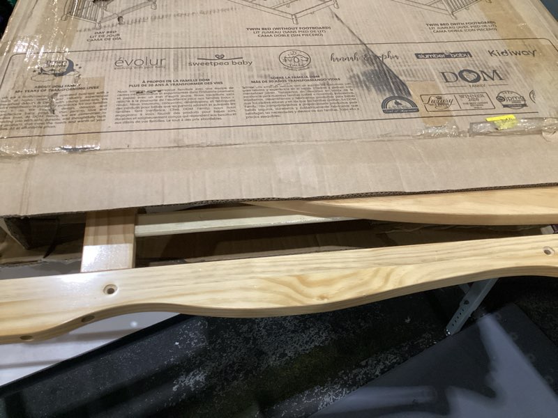 Condition photo showing As Is for Dream On Me Aden 4-in-1 Convertible Mini Baby Crib , GreenGuard Gold & JPMA, Sustainable Pinewood, Non-Toxic Finish, 3 Mattress Heights, Converts to Mini Day & Twin-Size Bed
