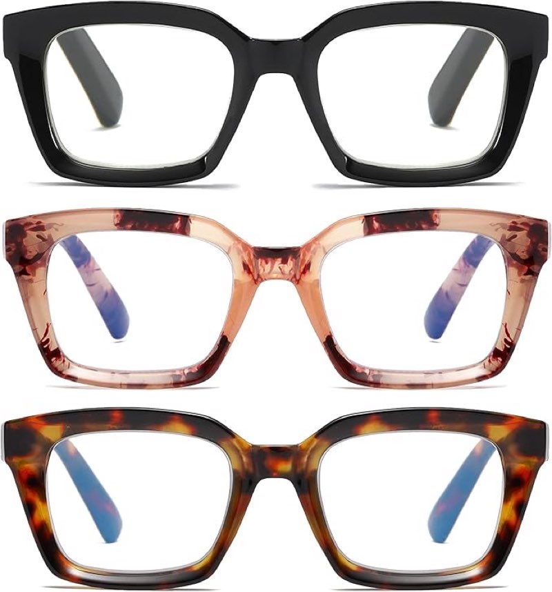 3 Pack Oversize Square Design Reading Glasses for Women, Blue Light Blocking Computer Reader?Black & Pink & Leopard+1.75?