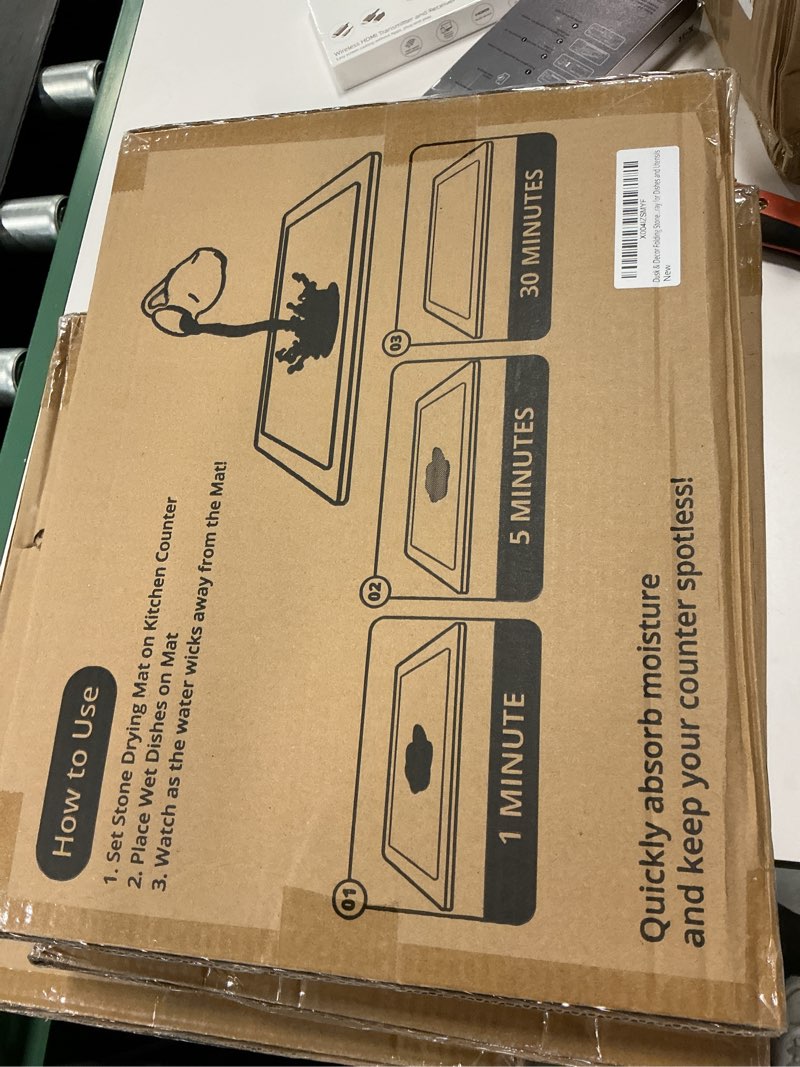 Condition photo showing New/Like New for Dusk & Decor Folding Stone Dish Drying Mat – Quick-Drying Diatomaceous Earth Kitchen Mat for Counter – Foldable, Non-Slip Diatomite Sink Tray for Dishes and Utensils - Gray Gray 23.5" x 15.5"