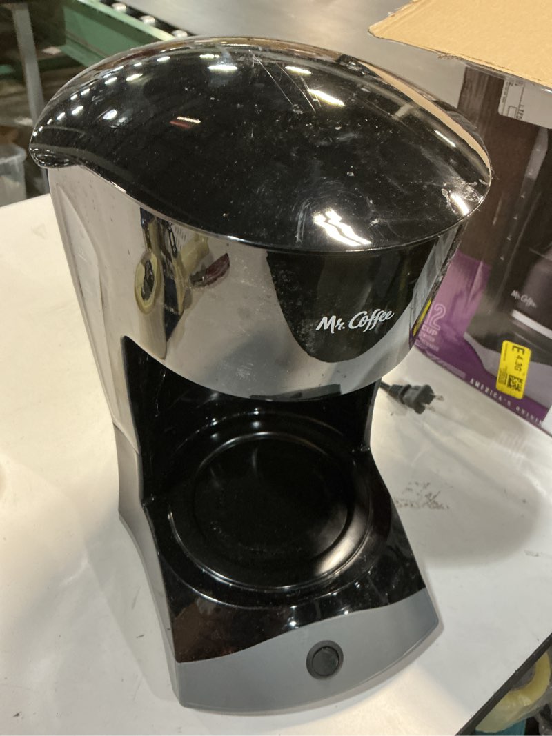 Condition photo showing As Is for Mr. Coffee Black Coffee Maker, 12 Cups, with Auto Pause and Glass Carafe, Perfect for Home and Office Use