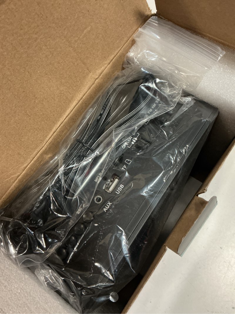 Condition photo showing New/Like New for portable am fm shortwave radio with bluetooth speaker plug in wall, 3x d cell batteries or ac power transistor radio with 2 tone mode, double loud speakers, support aux/usb/tf card play
