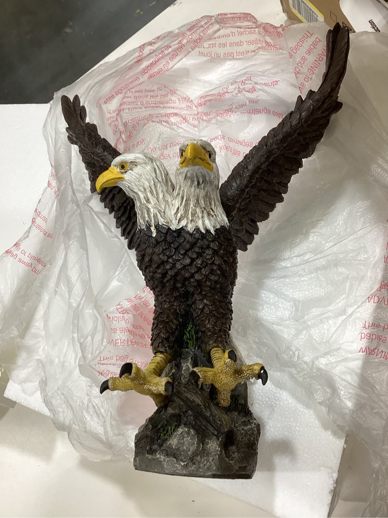 Condition photo showing Good Condition for flag pole eagle topper?durable resin construction flag pole ornament?9.5 inch bald eagle flag topper?eagle fierce swooping hunting form for showing family pride and patriotism (b)