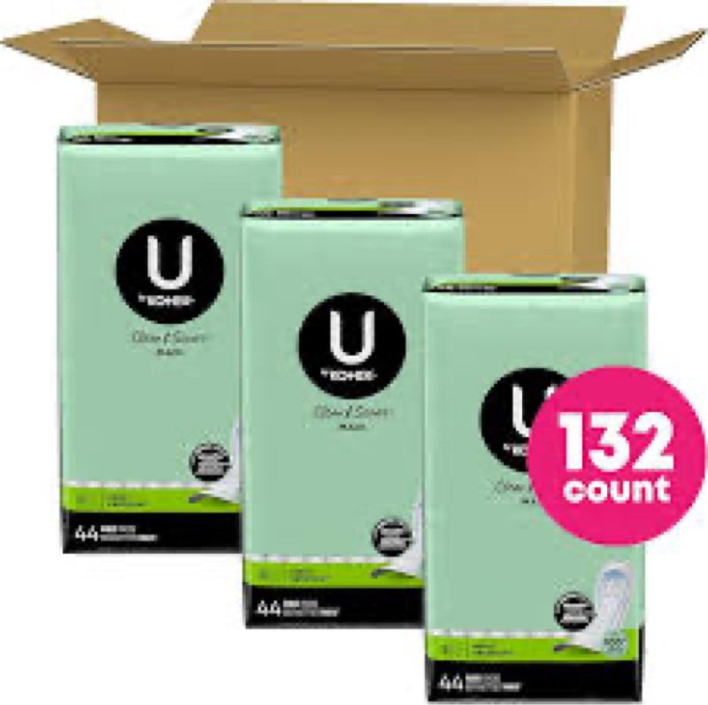 u by kotex clean & secure maxi pads, heavy absorbency, 132 count (3 packs of 44) (packaging may vary