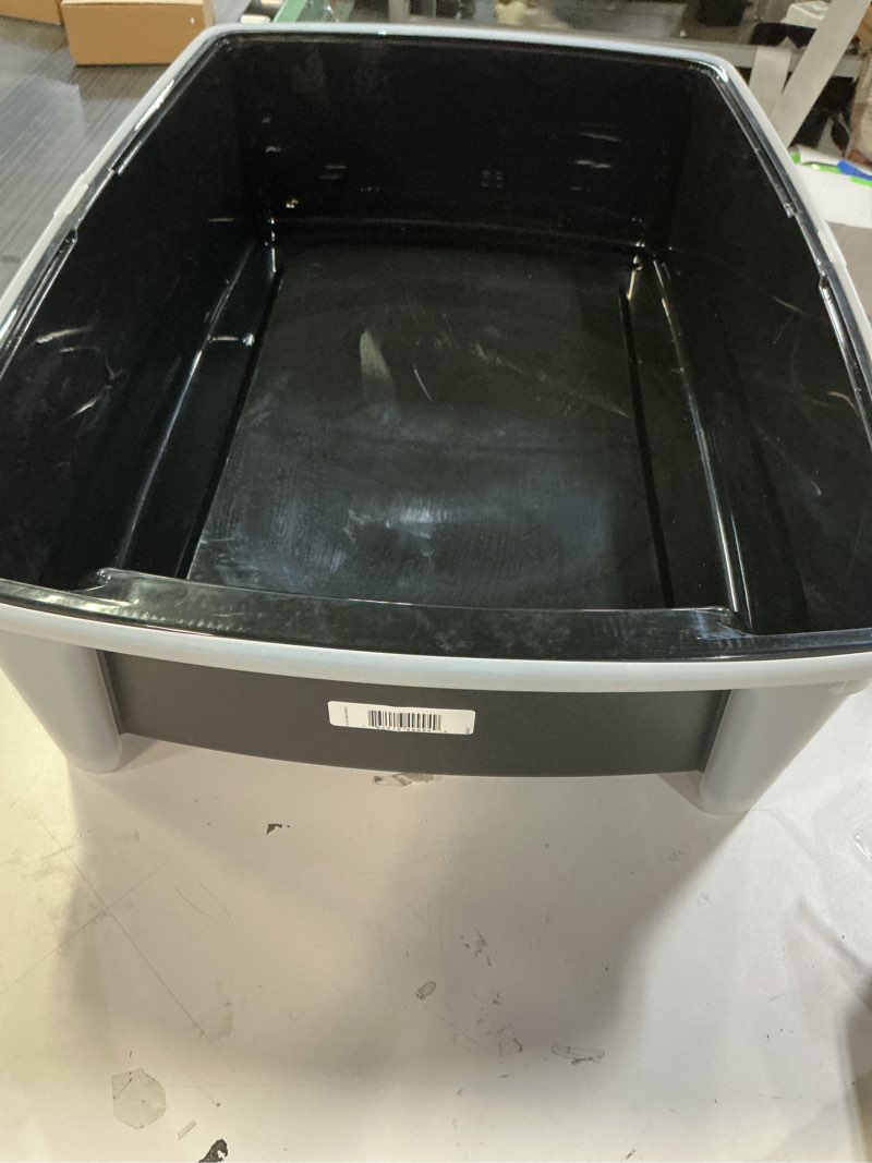 Condition photo showing As Is for IRIS USA XX-Large Cat Litter Box, Open Top Extra Large Litter Box for Big Cats and Multi-Cat Households, High Sided Scatter Shield, Easy to Clean, 30"L x 20"W x 14"H, Black XXL Black