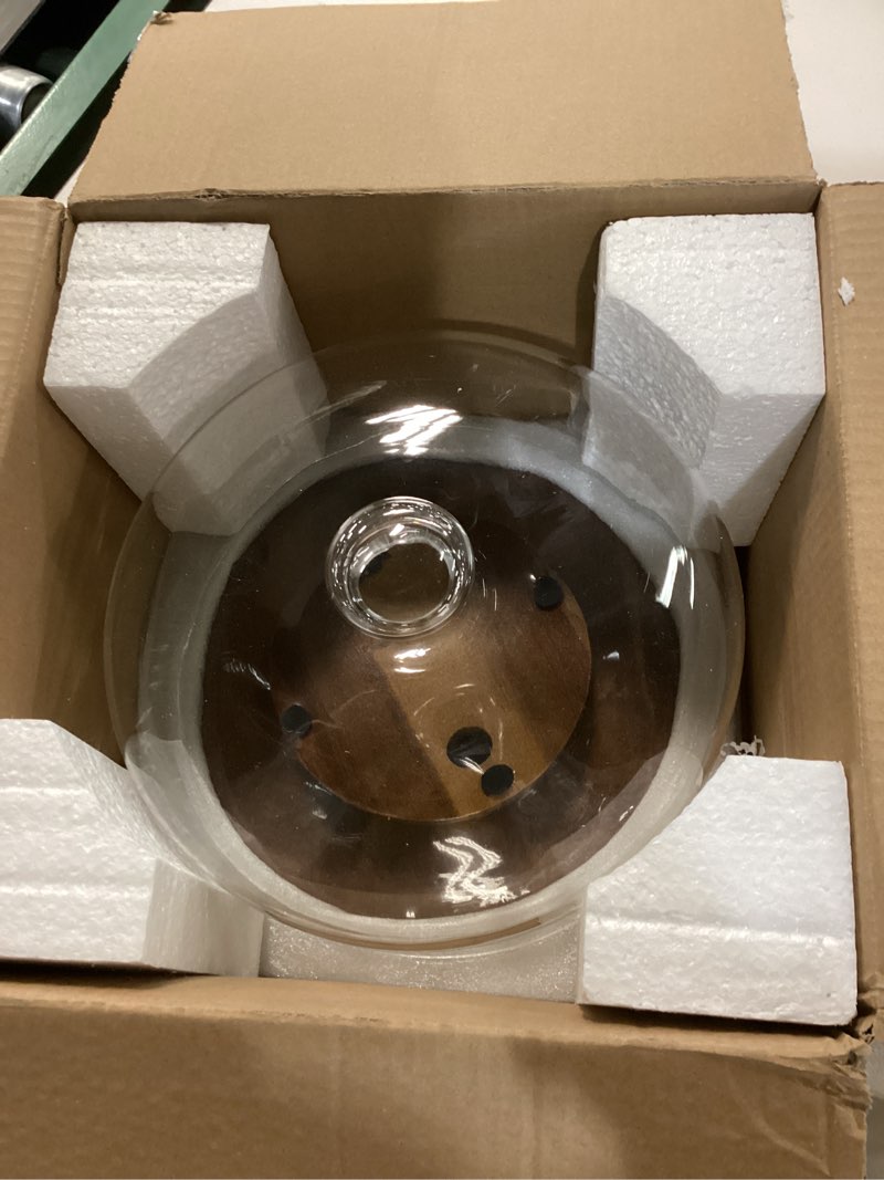 Condition photo showing Good Condition for Yangbaga 11IN Wood Cake Stand with Dome Lid, Rotating Cake Stand with Glass Dome- Cake Plate with Cover for Baking Gifts/Birthday Kitchen/Party/Weddings Flat Bottom + Rotating + Glass Lid Stand