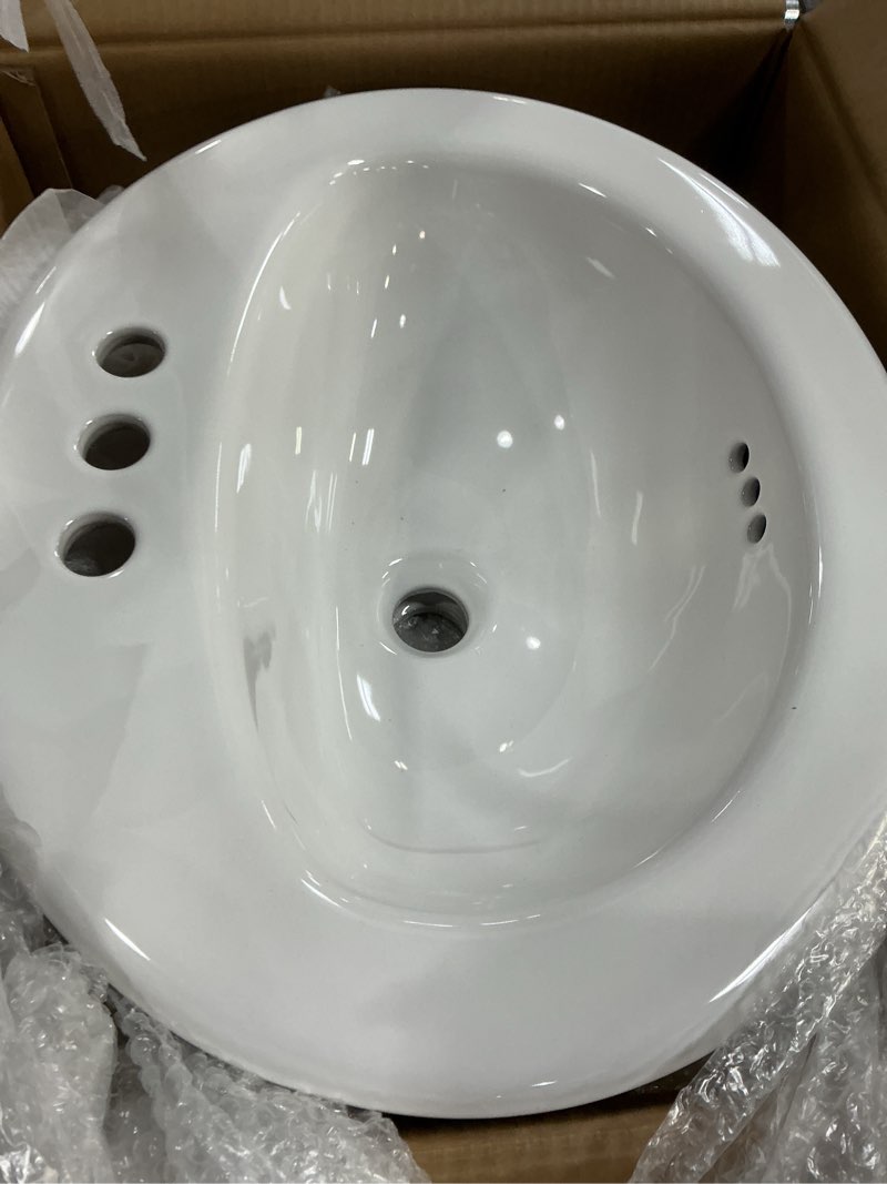 Condition photo showing Good Condition for Project Source Huxley Vitreous China 17.0-in Drop-in Oval Traditional White Bathroom Sink