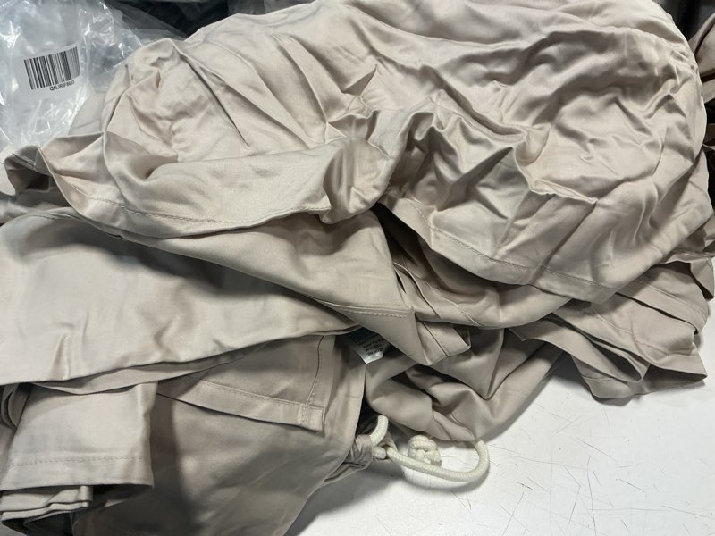 Condition photo showing As Is for quince mulberry silk flat sheet champagne/queen 3 pieces