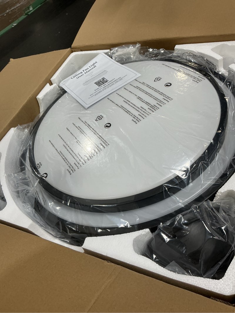 Condition photo showing New/Like New for lediary retractable ceiling fans with lights and remote, 42 inch fandelier ceiling fans with led lighting, smart modern ceiling fan, stepless color changeable, dimmable, timer setting modern black