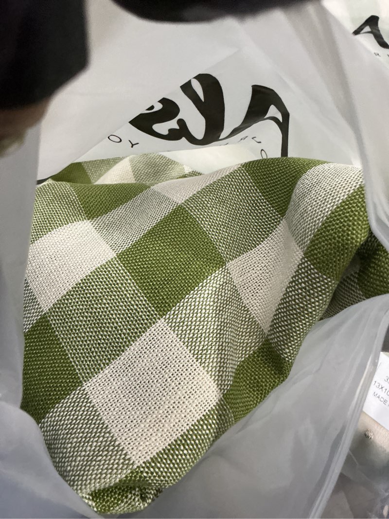Condition photo showing Good Condition for alsoo green gingham tablecloth round 60 inch, summer washable checkered plaid table cloth cotton linen fabric outdoor picnic party b-green white 60" (round)
