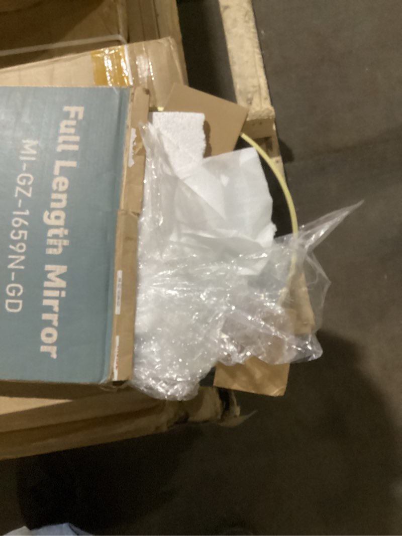 Condition photo showing As Is for DUMOS Arched Full Length Mirror with Stand Floor Standing Aluminum Frame for Bedroom Body Hanging Leaning Modern Simple Home Decor Shatter-Proorf Nano Glass Wall Living Room Cloakroom Gold 59.1"x15.8"