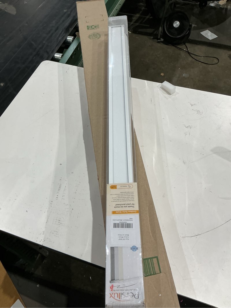 Condition photo showing As Is for persilux blackout roller blinds for indoor windows, cordless roller shades with valance, thermal insulated fabric window shades & blinds, uv protection shades for home and bedroom (white,34\"w x 64\"h) 34\"w x 64\"h white