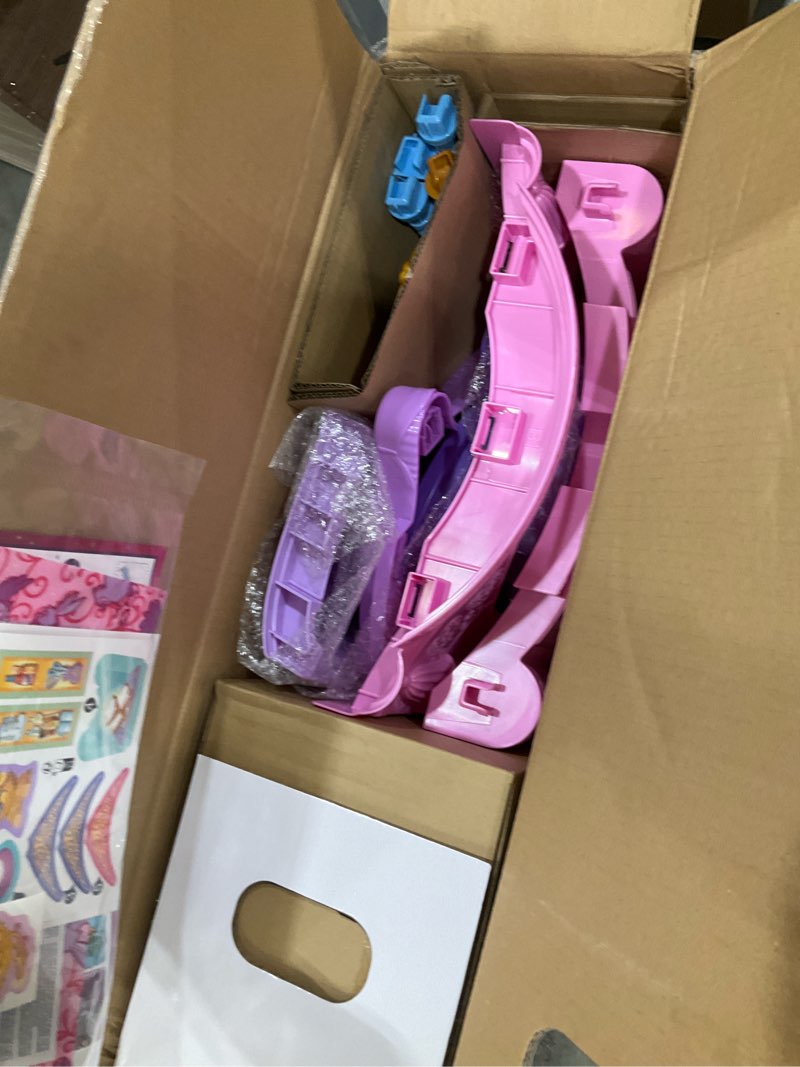 Condition photo showing New/Like New for mattel disney princess toys, ultimate castle 4 ft tall with lights & sounds, 3 levels, 10 play areas and 25+ furniture & pieces, inspired by disney movies modern