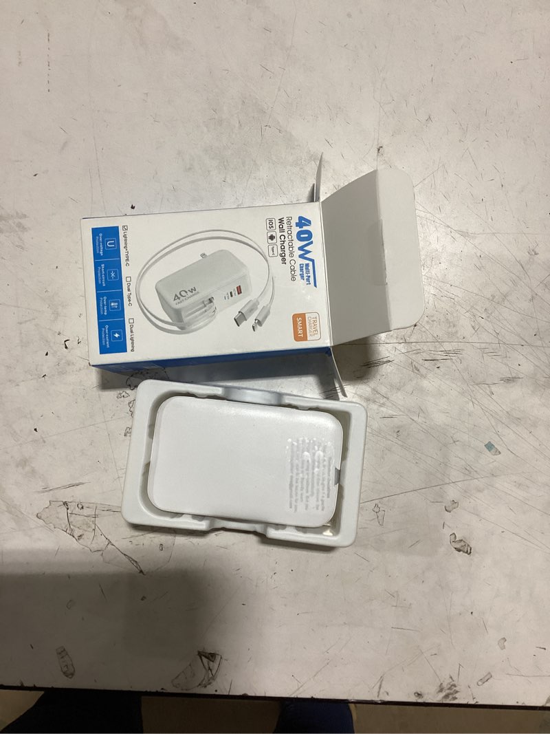 Condition photo showing Good Condition for retractable usb c charger wall plug with 35.5in/90cm type c cables cords,40w fast charging foldable block multi charger for all devices for iphone 17/16/15/14/13/12,ipad,galaxy,pixel white cord for apple+type c