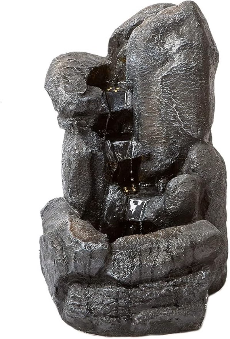 (Similar image) SEINHIJO Outdoor Floor Water Fountain with LED Light 22\" High 3-Tier Grand Canyon Garden Cascading Waterfall for Yard Patio Lawn Home