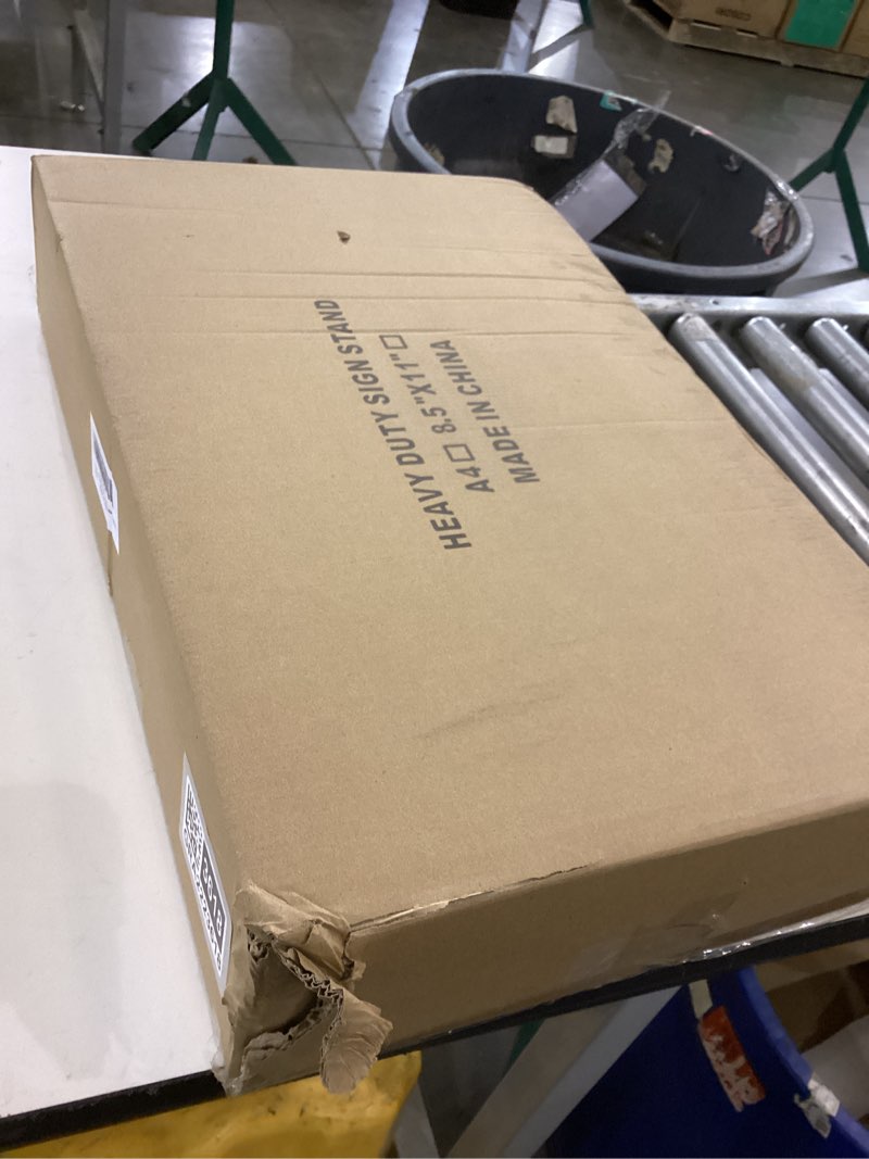 Condition photo showing New/Like New for heavy duty pedestal sign holder for display, 8.5 x 11 inches adjustable floor standing sign holder with weighted base , vertical and horizontal view sign stand for indoor/outdoor advertising?black black 8.5x11in