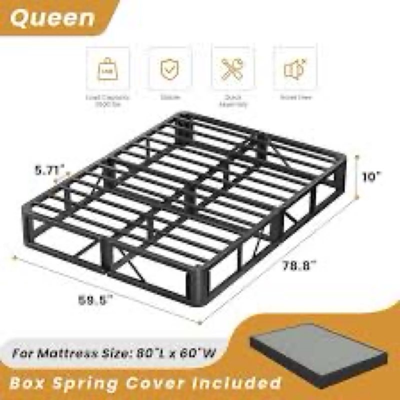 Mashomdec Queen Size 10 Inch Box Spring - Heavy Duty Metal Mattress Foundation (2500lbs Capacity), N