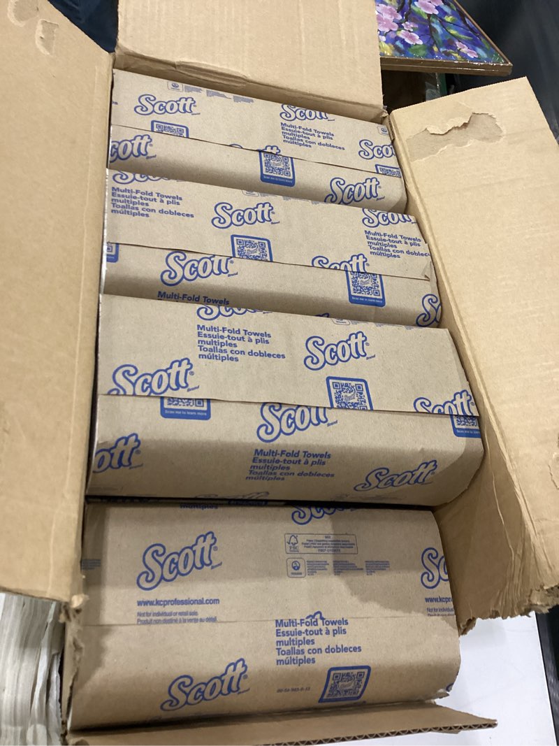 Condition photo showing As Is for scott® professional universal multifold paper towels, bulk (01804), absorbency pockets, 9.2" x 9.4" sheets, plus tier, compressed, white (250 sheets/pack, 16 packs/case, 4,000 sheets/case) 250 count (pack of 16)