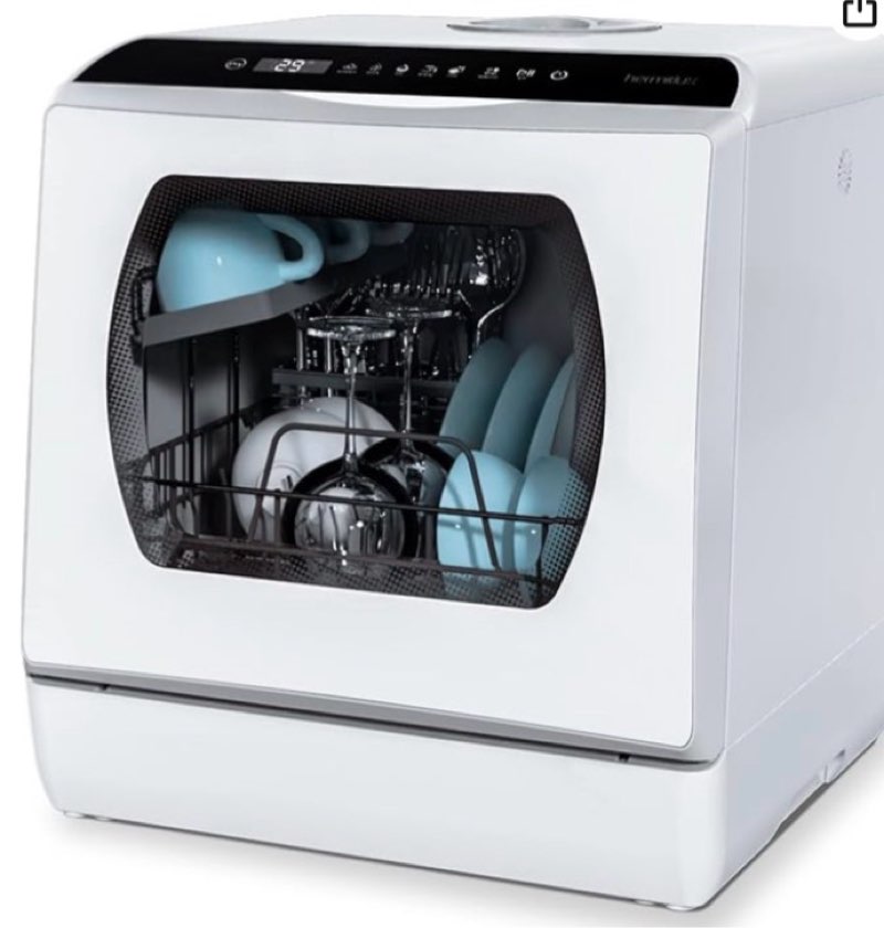 hermitlux countertop dishwasher, 5 washing programs portable dishwasher with 5-liter built-in water tank for glass door