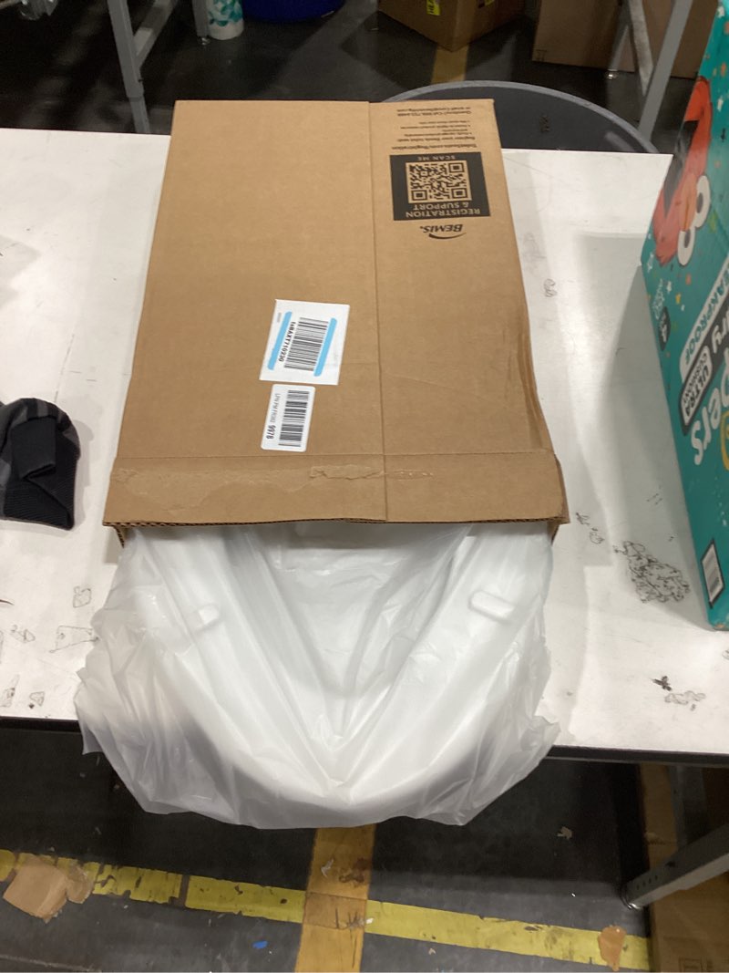 Condition photo showing Good Condition for mayfair linden slow close toilet seat, non slip heavy duty wood, easy install, elongated, white elongated traditional hinge