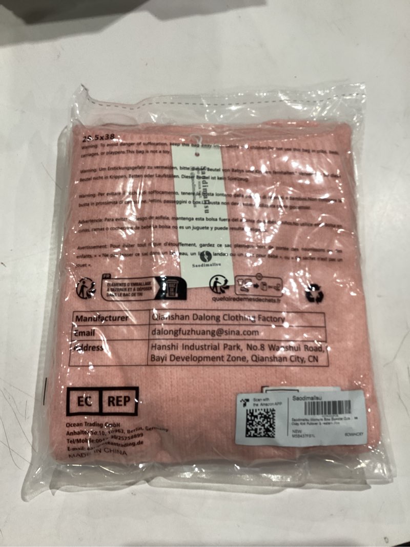 Condition photo showing New/Like New for Saodimallsu Womens Bow Tie Sweater Crew Neck Long Sleeve Cute Fall Loose Cozy Knit Pullover Sweaters Pink