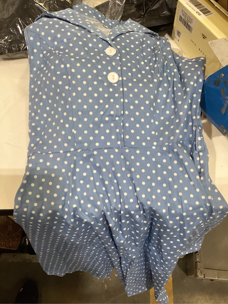Condition photo showing Good Condition for odizli women's summer retro vintage sleeveless floral polka dot print midi a-line dress s-2xl light blue d small